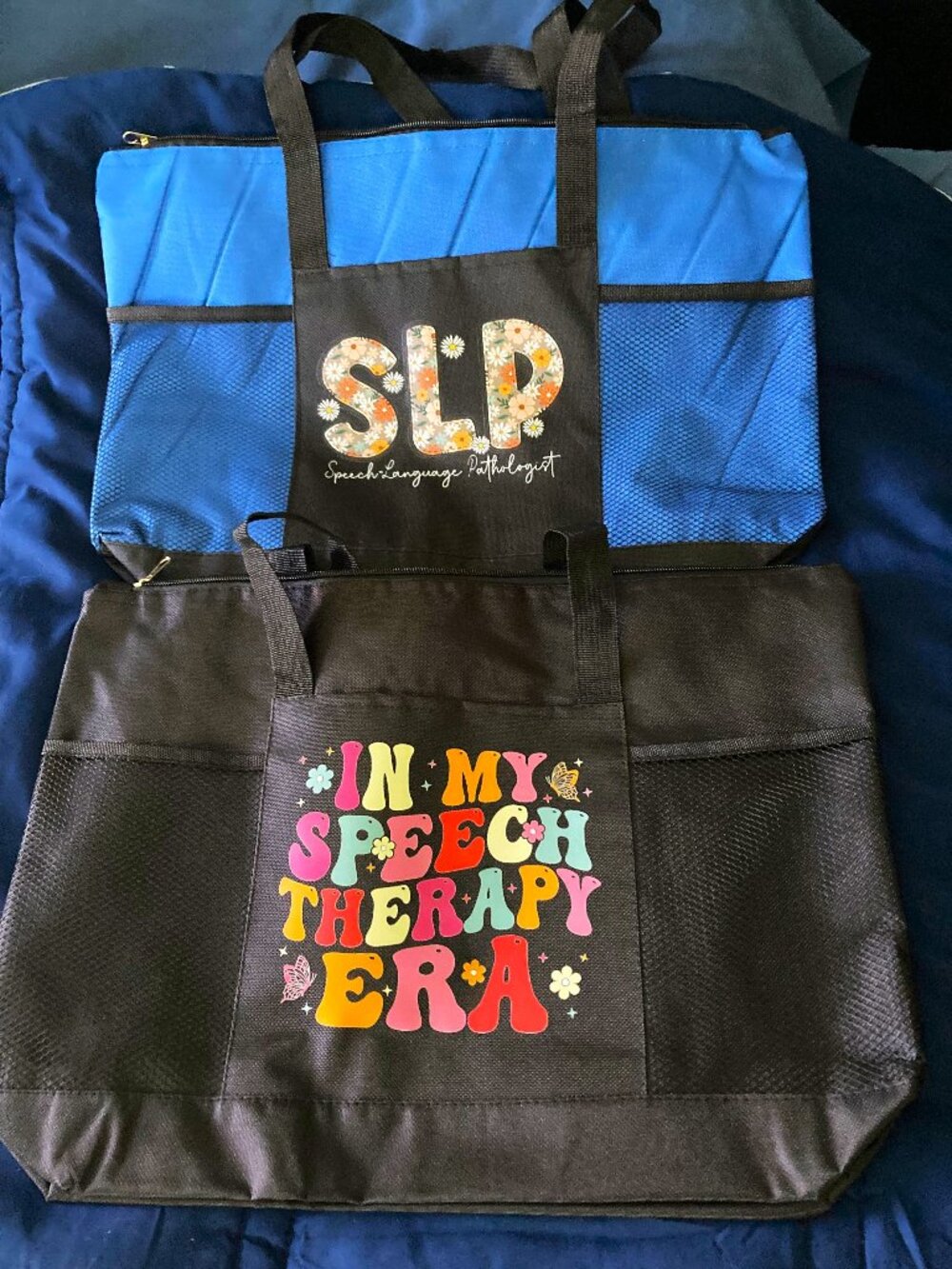 2 New Pcs Speech Therapy Bags, Black and Light Blue